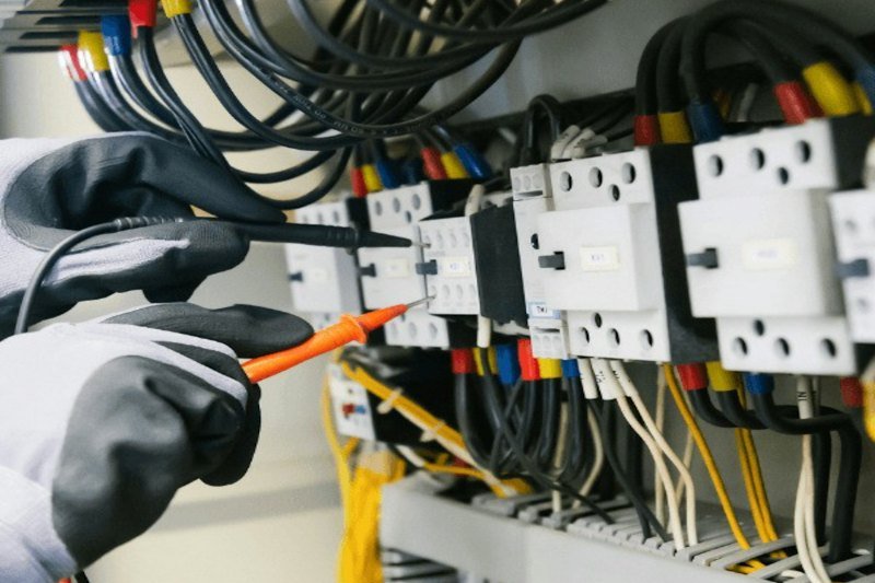 Electricista comprovant un quadre elèctric amb un multímetre